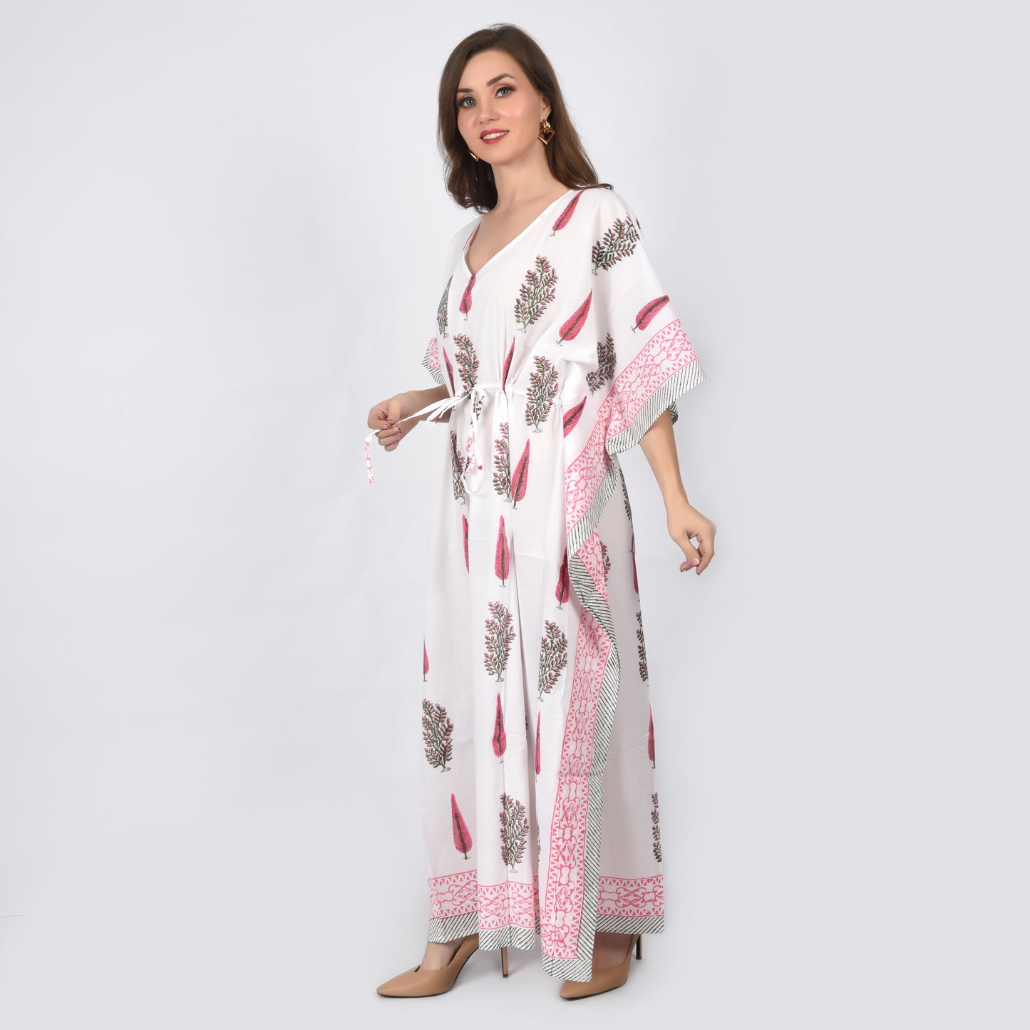 Hand Block Print Cotton Caftans For Women Free Size Vintage traditonal art Maxi gown sleepwear Night gown