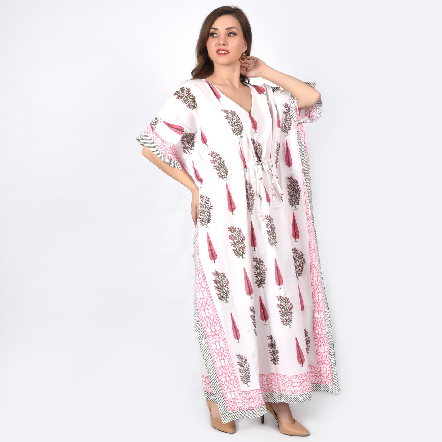 Hand Block Print Cotton Caftans For Women Free Size Vintage traditonal art Maxi gown sleepwear Night gown