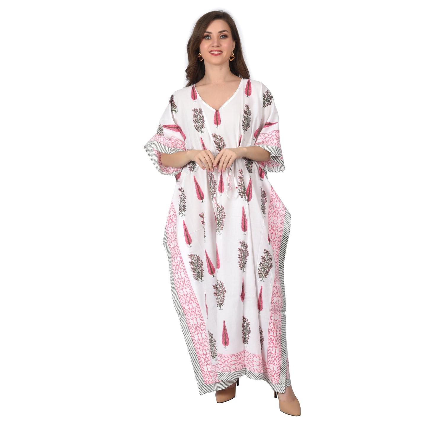 Hand Block Print Cotton Caftans For Women Free Size Vintage traditonal art Maxi gown sleepwear Night gown