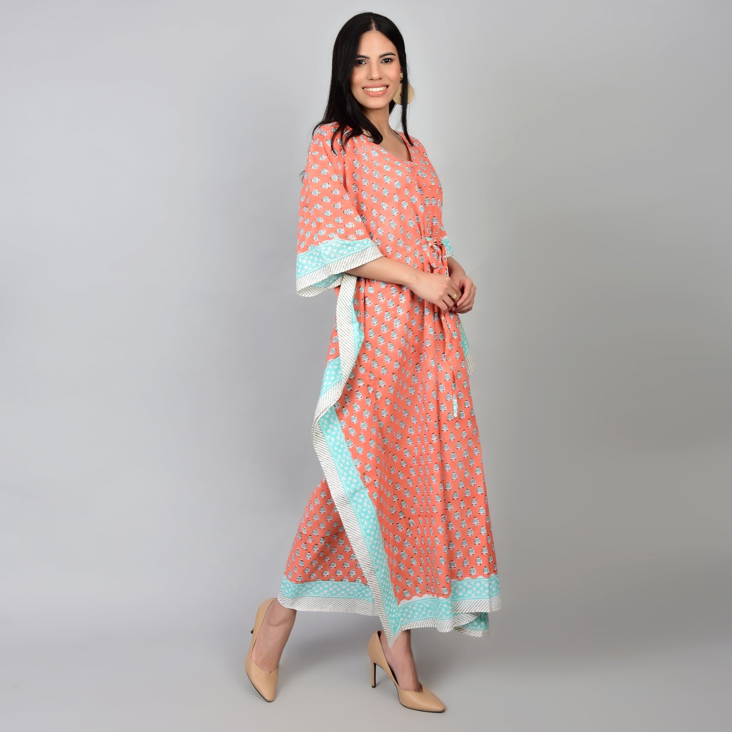 Hand Block Print Cotton Caftans For Women Free Size Vintage traditonal art Maxi gown sleepwear Night gown