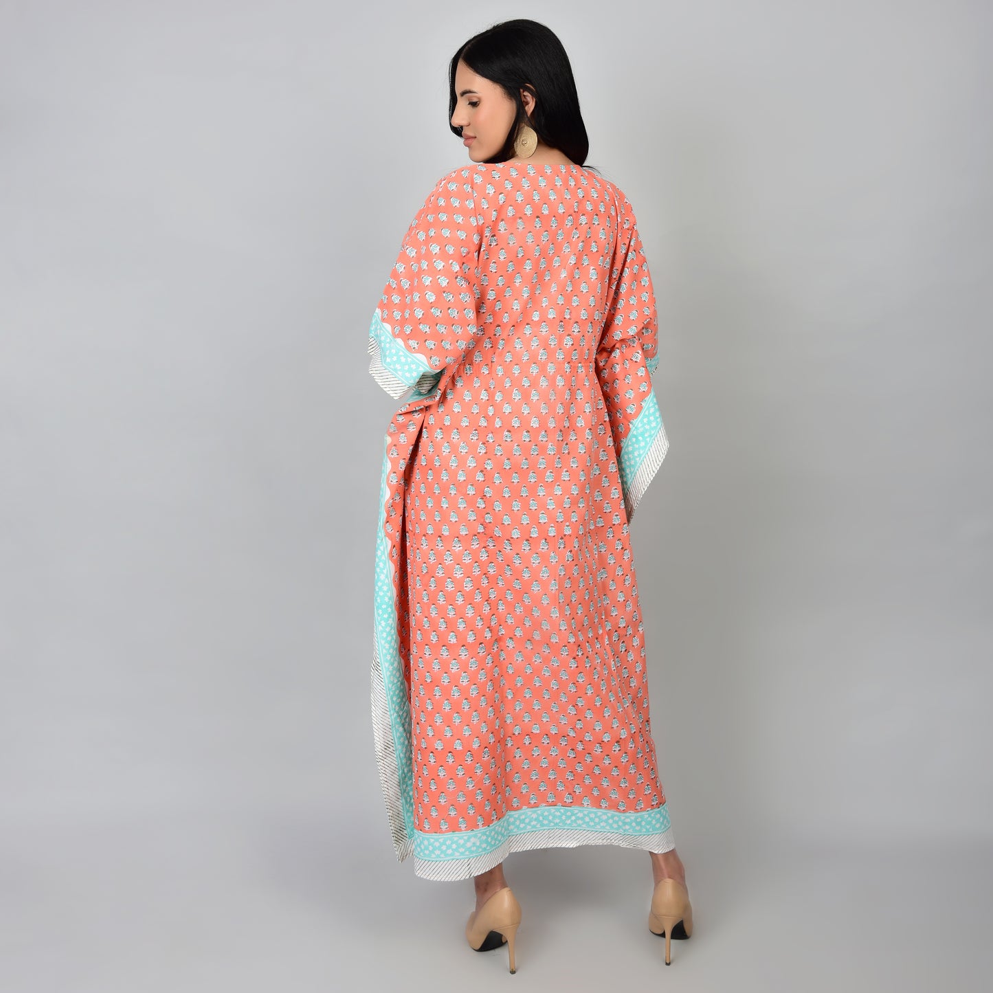 Hand Block Print Cotton Caftans For Women Free Size Vintage traditonal art Maxi gown sleepwear Night gown