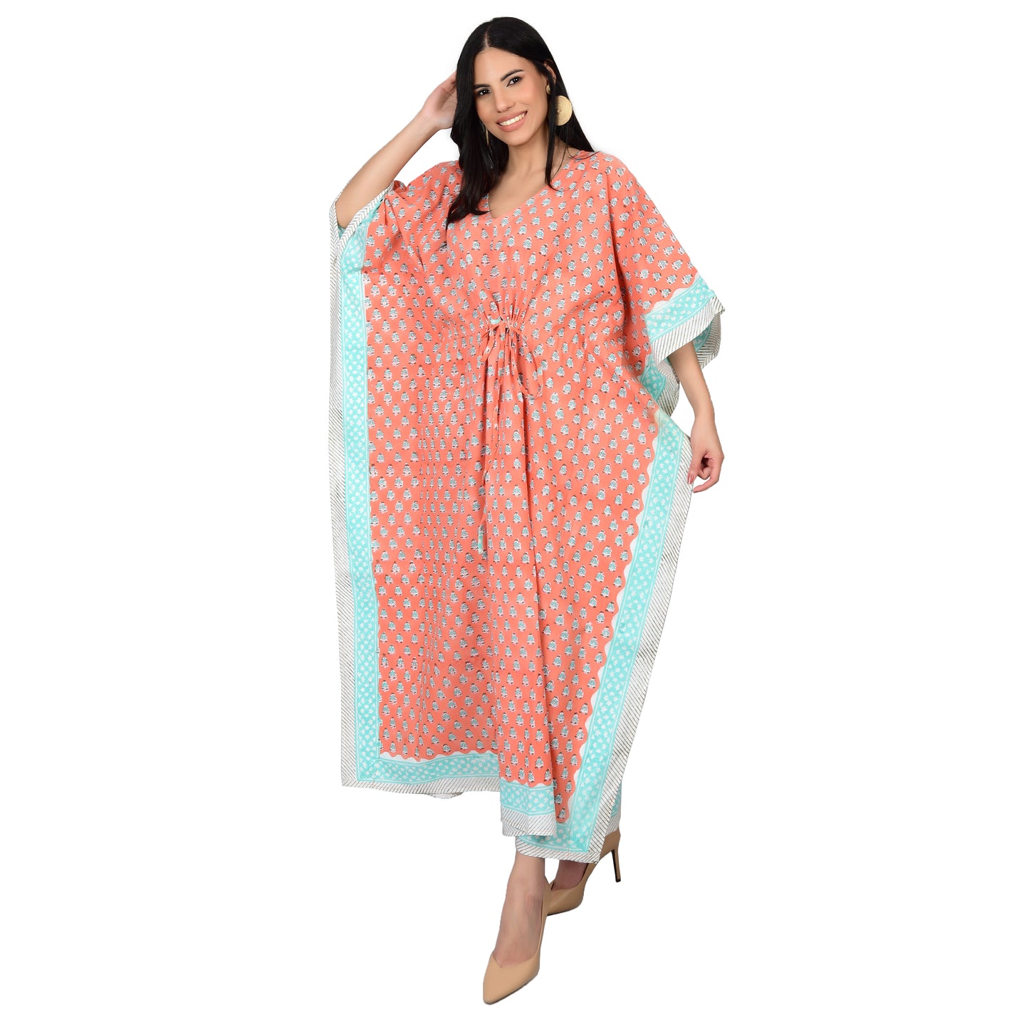 Hand Block Print Cotton Caftans For Women Free Size Vintage traditonal art Maxi gown sleepwear Night gown
