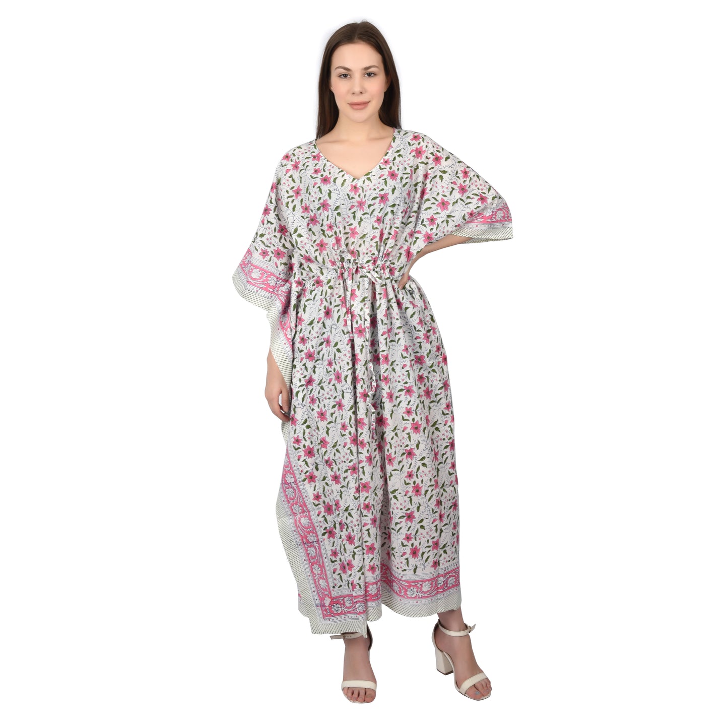 Hand Block Print Cotton Caftans For Women Free Size Vintage traditonal art Maxi gown sleepwear Night gown