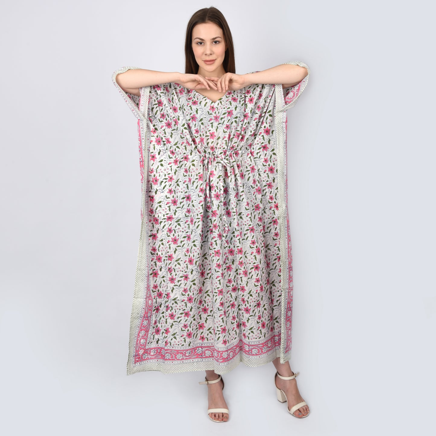 Hand Block Print Cotton Caftans For Women Free Size Vintage traditonal art Maxi gown sleepwear Night gown
