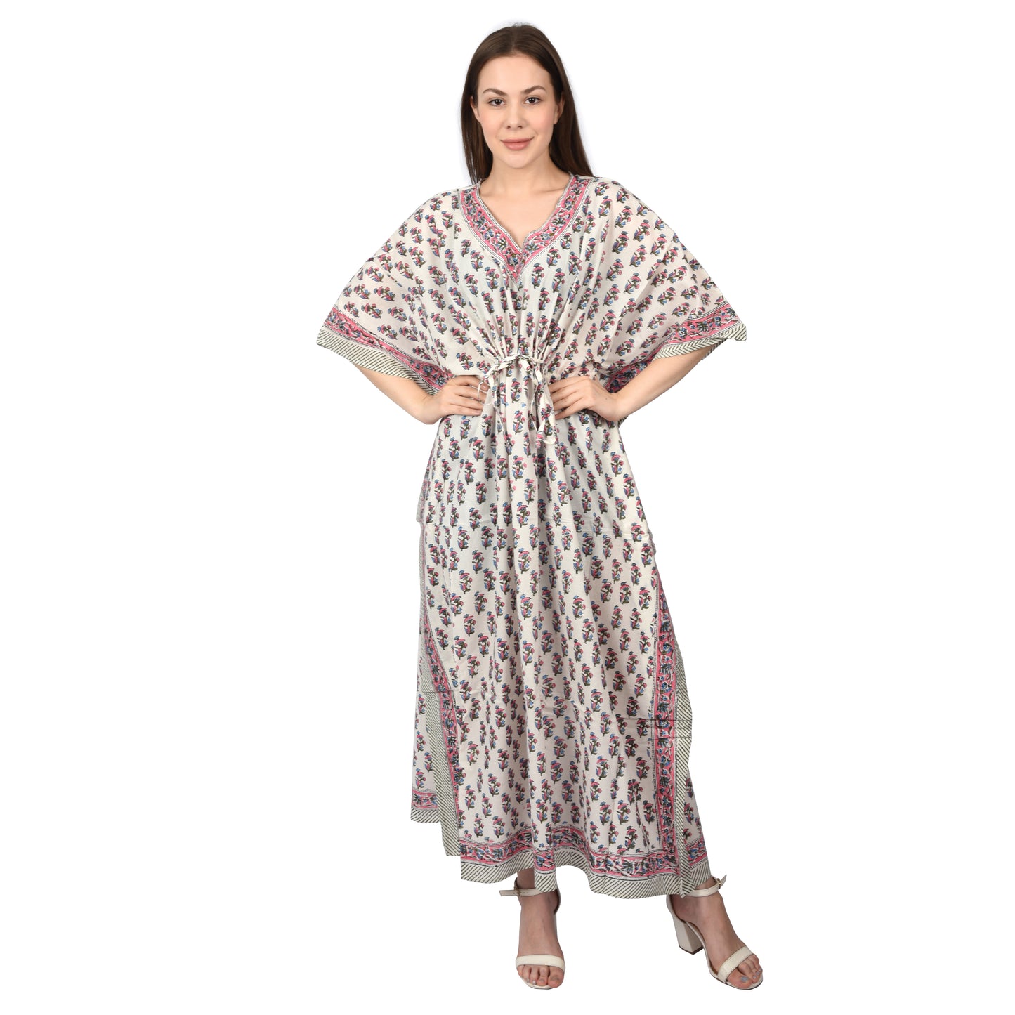 Hand Block Print Cotton Caftans For Women Free Size Vintage traditonal art Maxi gown sleepwear Night gown