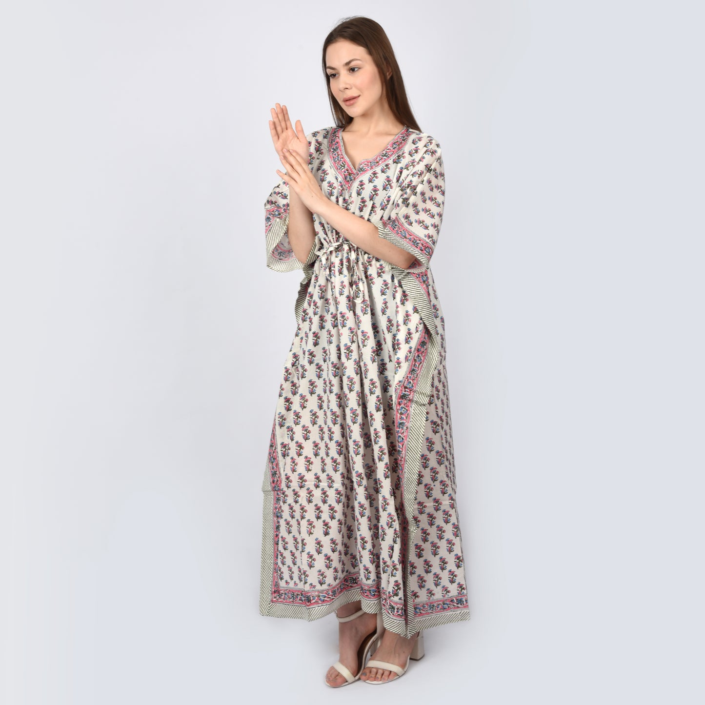 Hand Block Print Cotton Caftans For Women Free Size Vintage traditonal art Maxi gown sleepwear Night gown