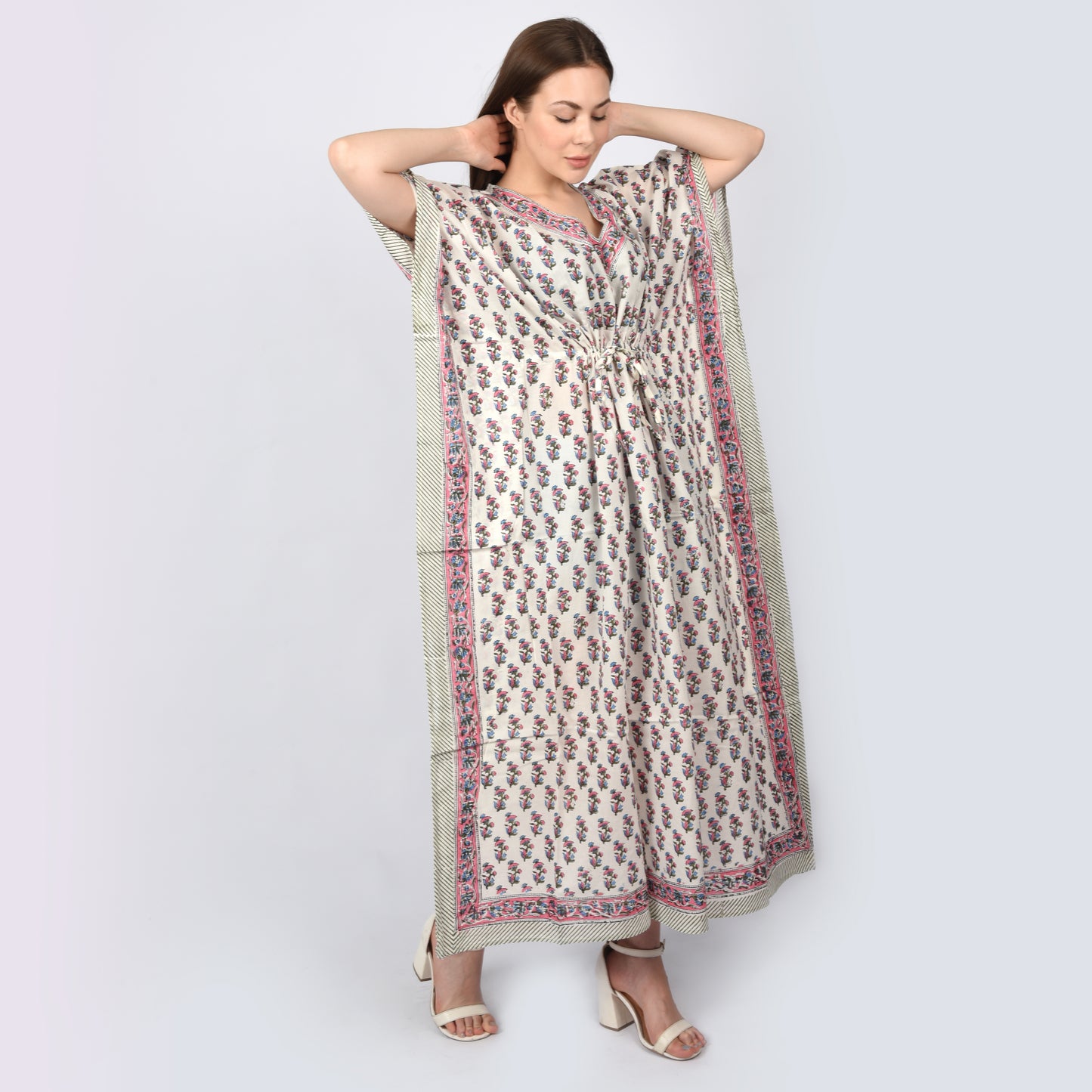 Hand Block Print Cotton Caftans For Women Free Size Vintage traditonal art Maxi gown sleepwear Night gown