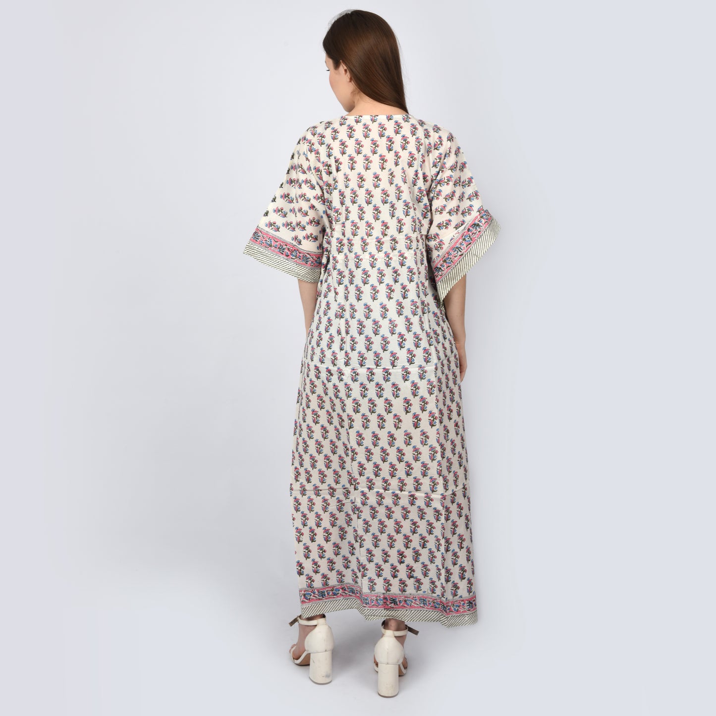 Hand Block Print Cotton Caftans For Women Free Size Vintage traditonal art Maxi gown sleepwear Night gown