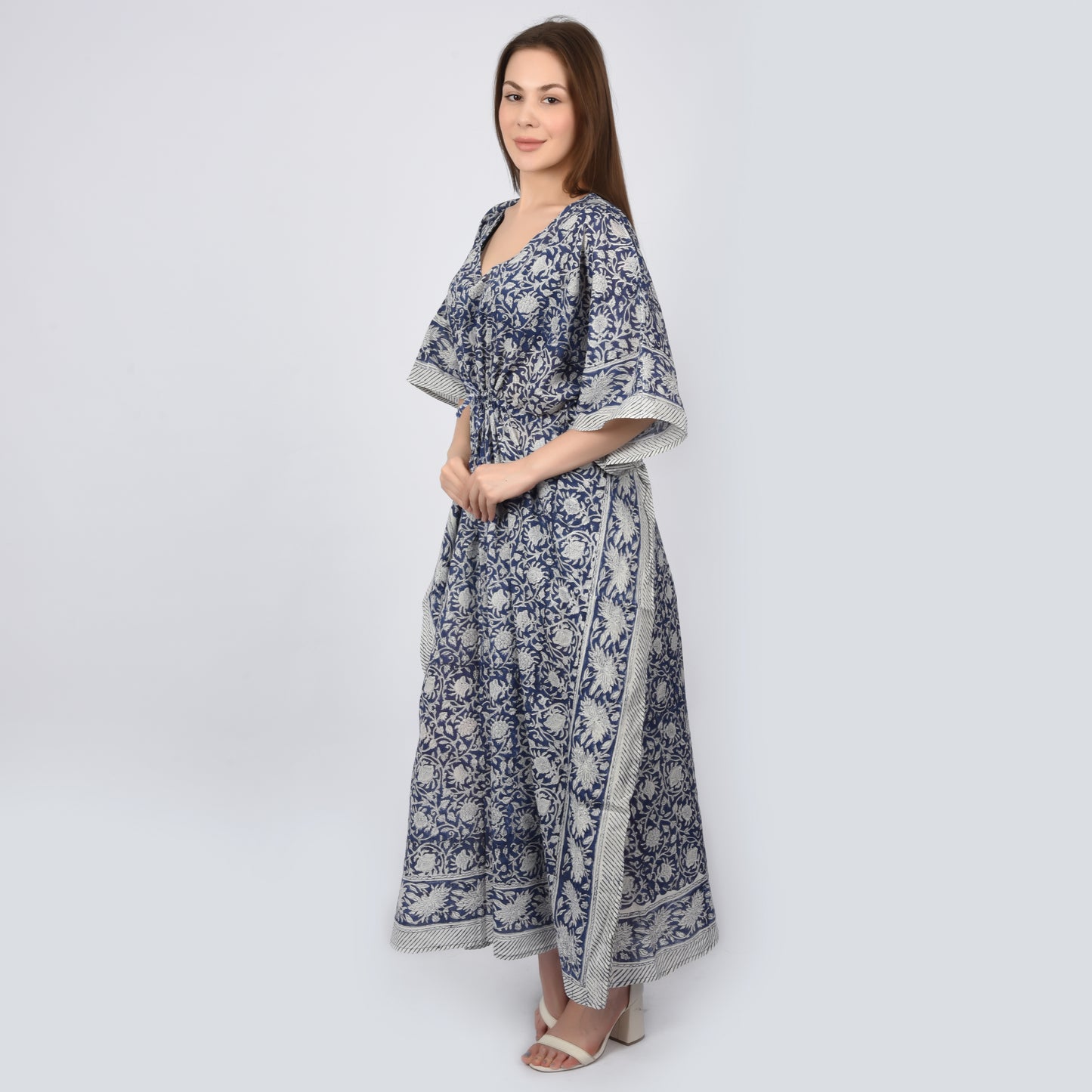 Hand Block Print Cotton Caftans For Women Free Size Vintage traditonal art Maxi gown sleepwear Night gown