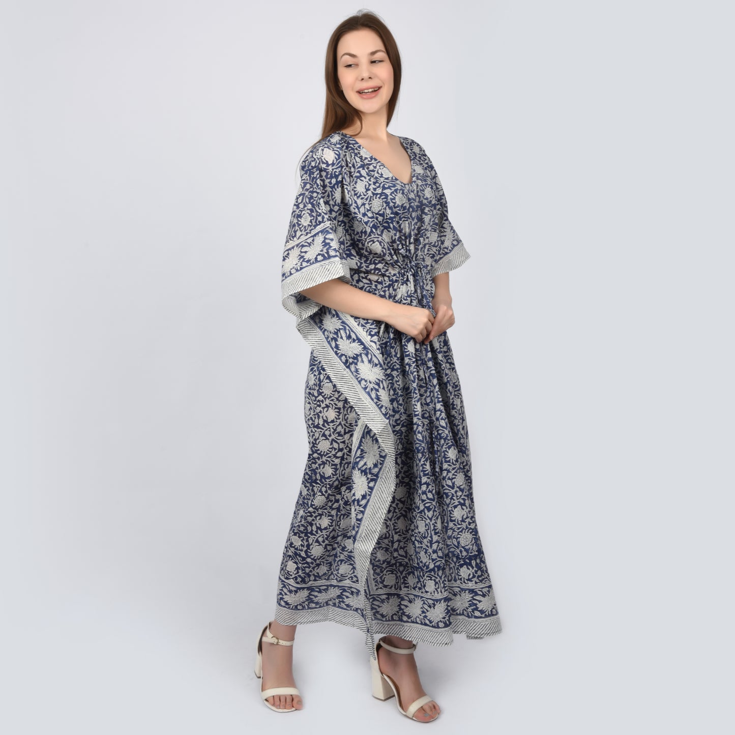 Hand Block Print Cotton Caftans For Women Free Size Vintage traditonal art Maxi gown sleepwear Night gown