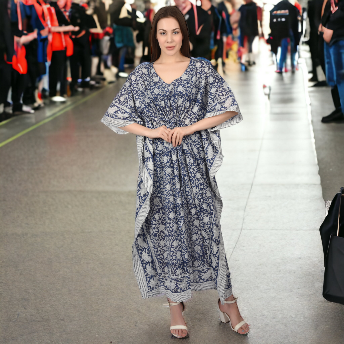 Hand Block Print Cotton Caftans For Women Free Size Vintage traditonal art Maxi gown sleepwear Night gown