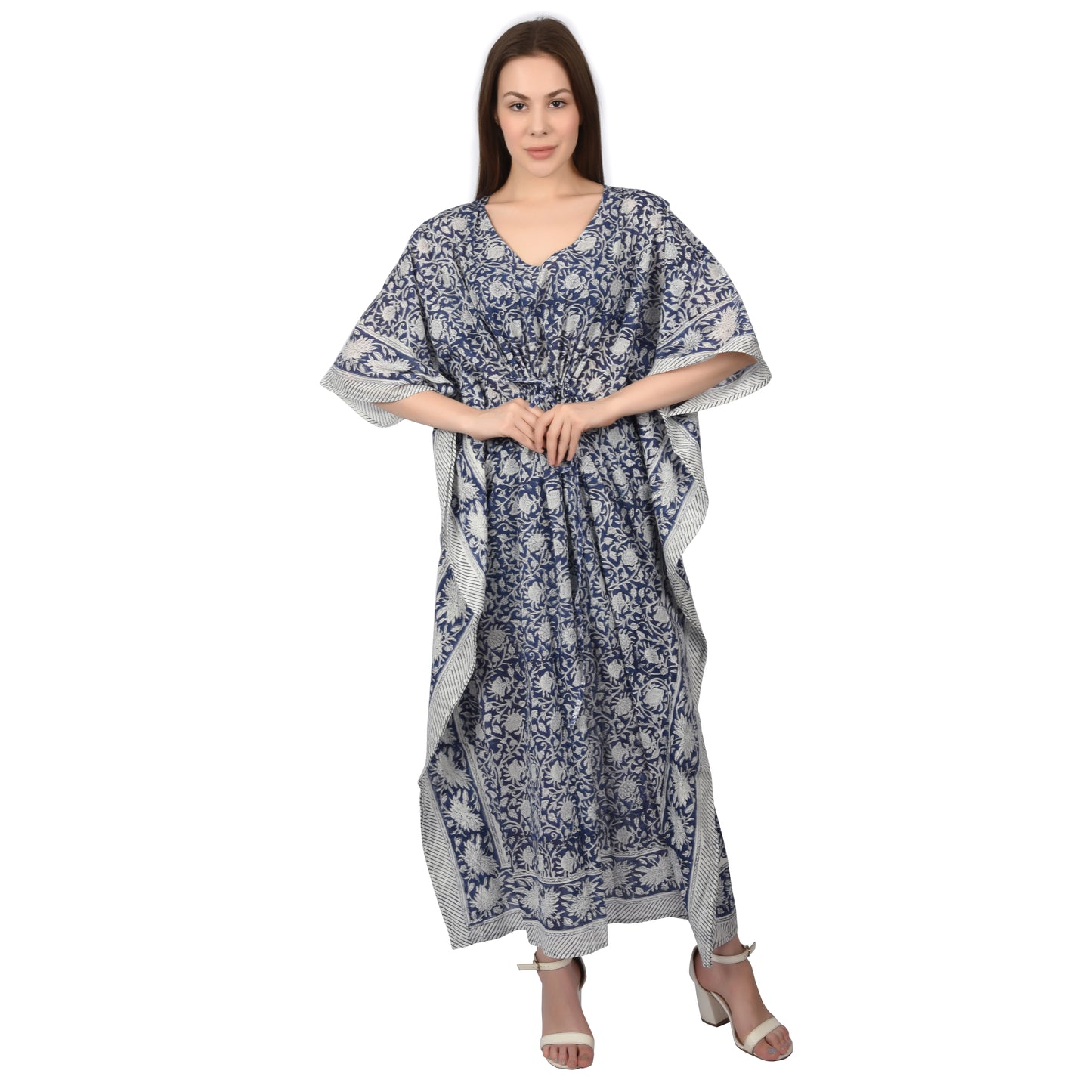 Hand Block Print Cotton Caftans For Women Free Size Vintage traditonal art Maxi gown sleepwear Night gown