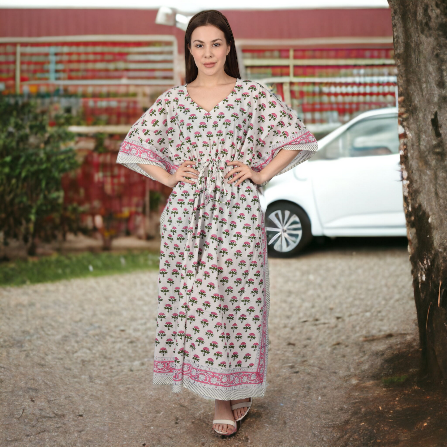 Hand Block Print Cotton Caftans For Women Free Size Vintage traditonal art Maxi gown sleepwear Night gown