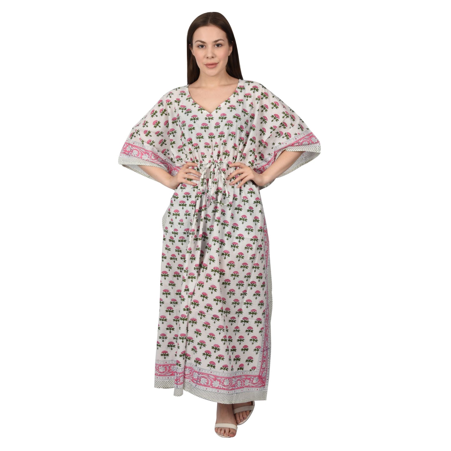Hand Block Print Cotton Caftans For Women Free Size Vintage traditonal art Maxi gown sleepwear Night gown