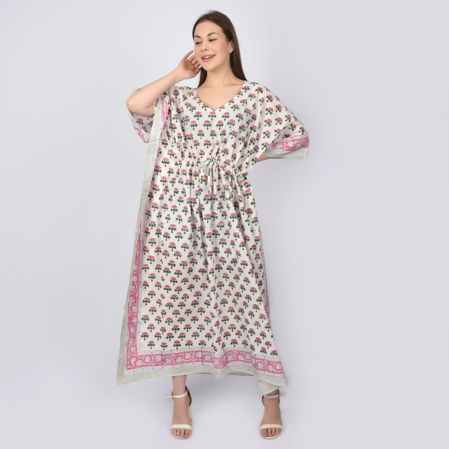 Hand Block Print Cotton Caftans For Women Free Size Vintage traditonal art Maxi gown sleepwear Night gown