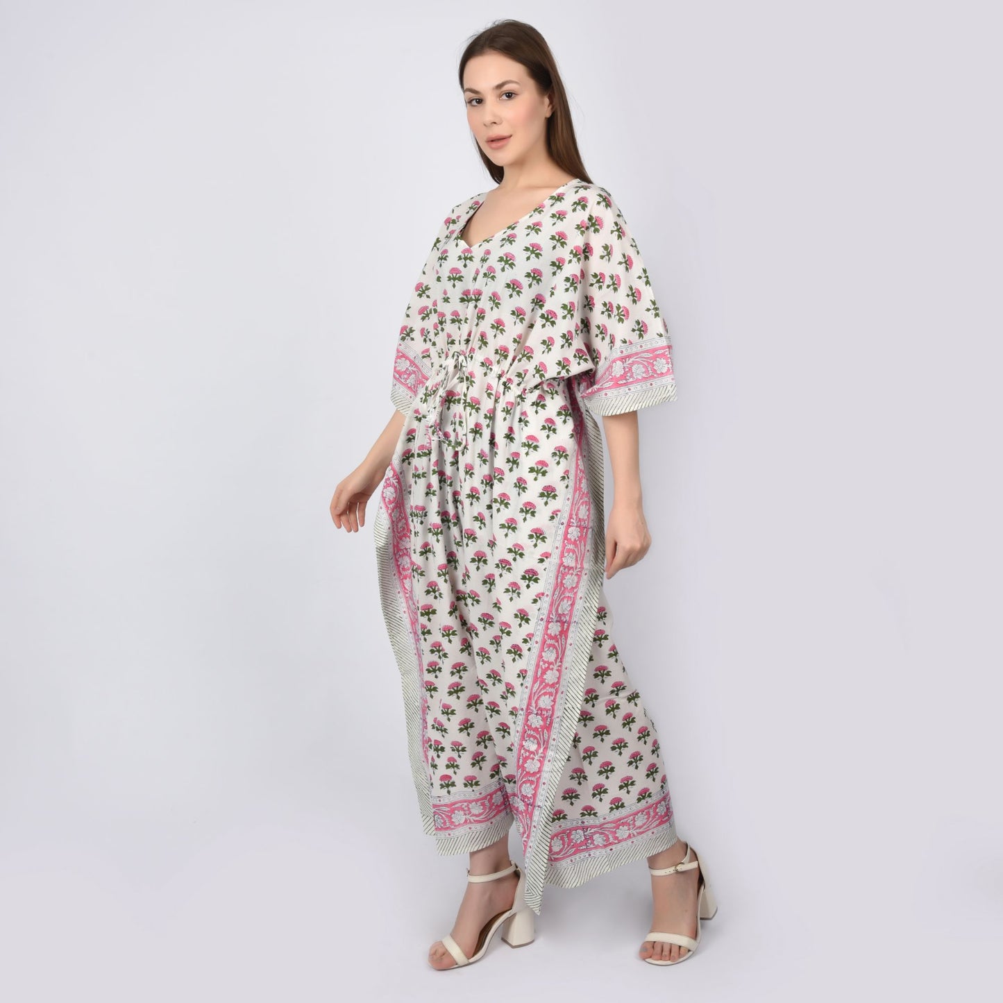 Hand Block Print Cotton Caftans For Women Free Size Vintage traditonal art Maxi gown sleepwear Night gown