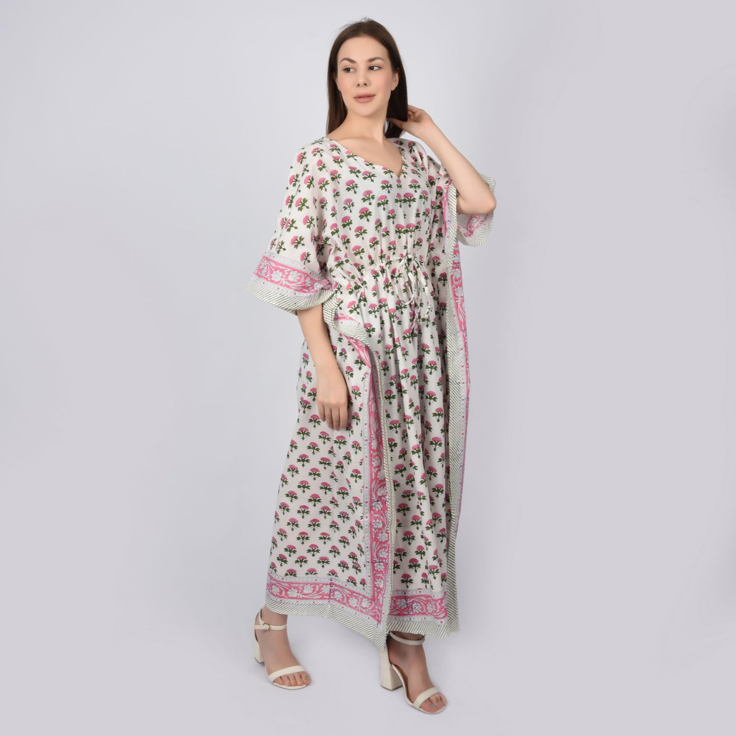 Hand Block Print Cotton Caftans For Women Free Size Vintage traditonal art Maxi gown sleepwear Night gown