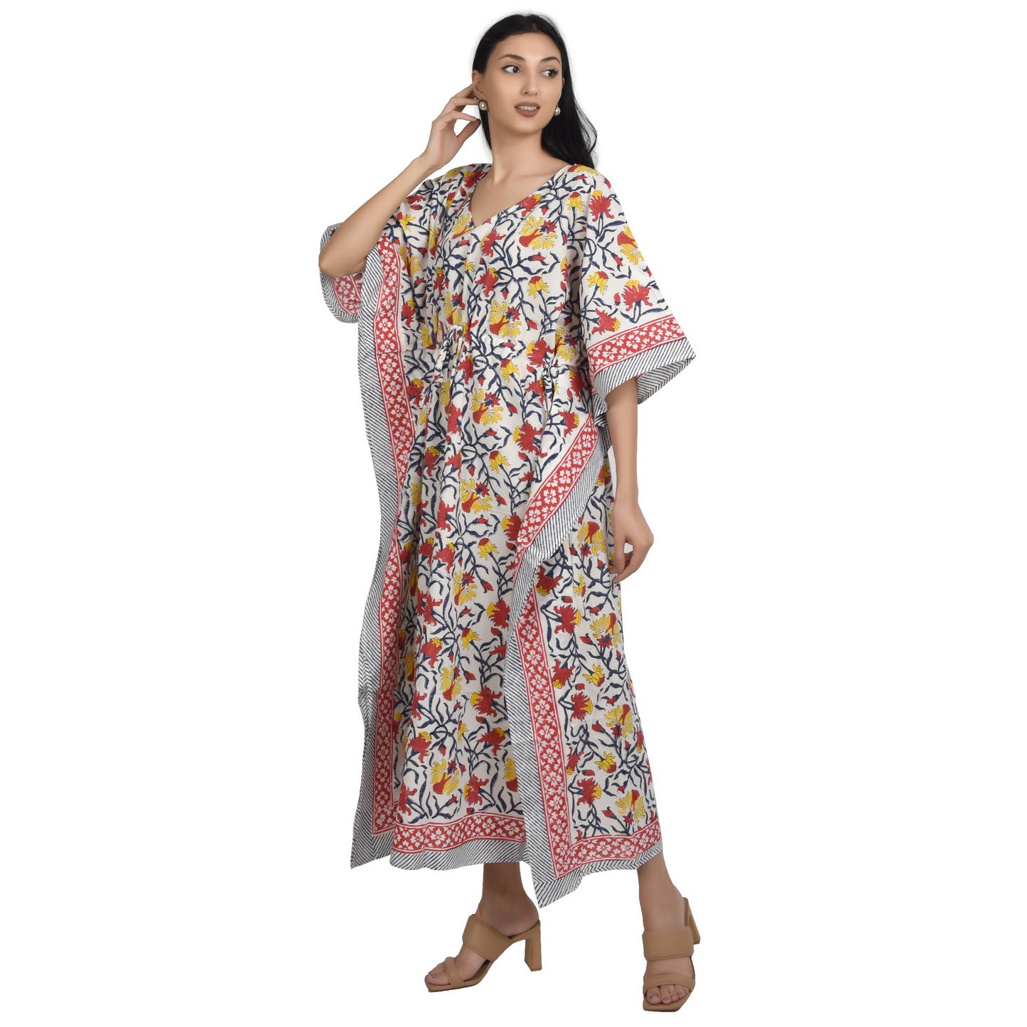 Hand Block Print Cotton Caftans For Women Free Size Vintage traditonal art Maxi gown sleepwear Night gown Kaftan dress