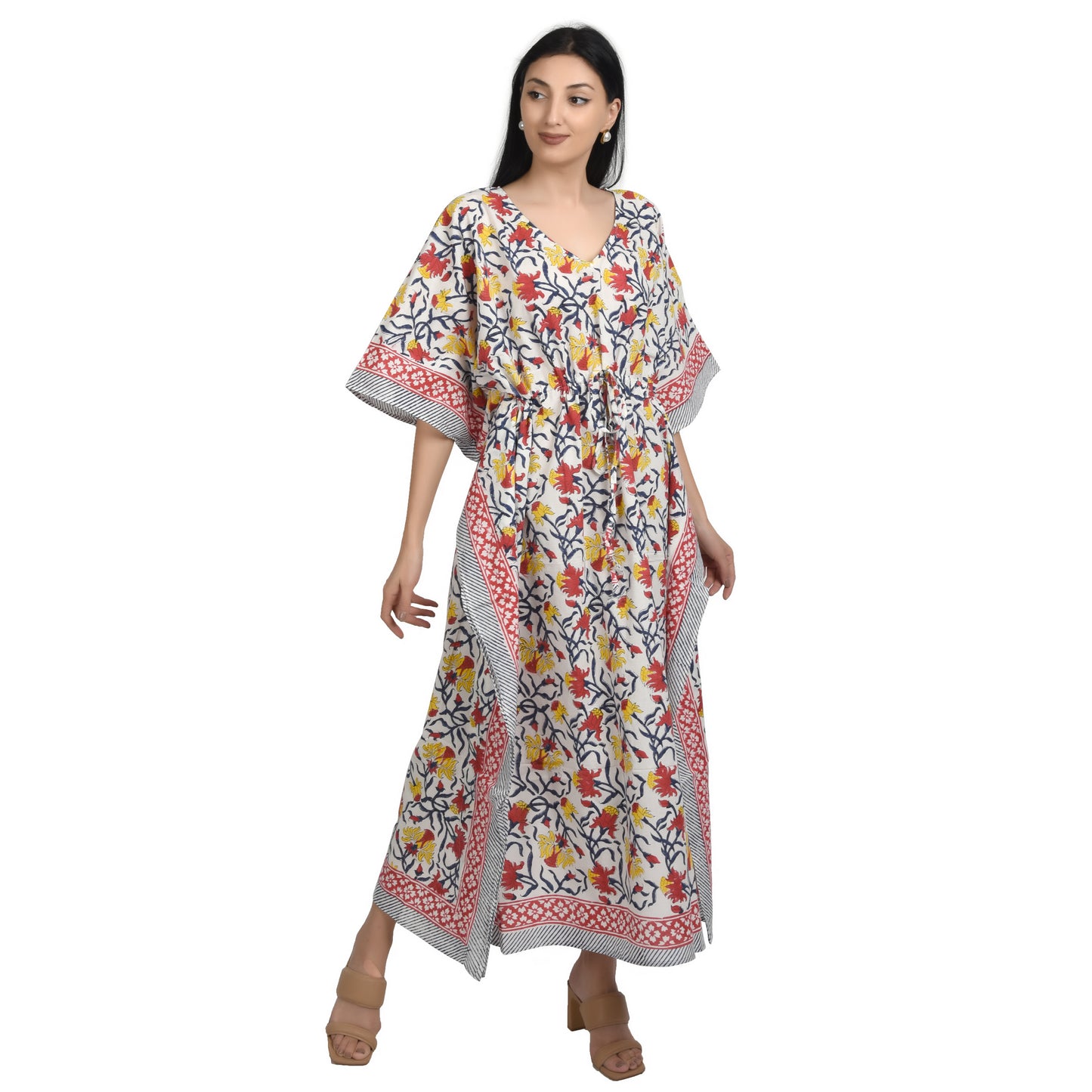 Hand Block Print Cotton Caftans For Women Free Size Vintage traditonal art Maxi gown sleepwear Night gown Kaftan dress