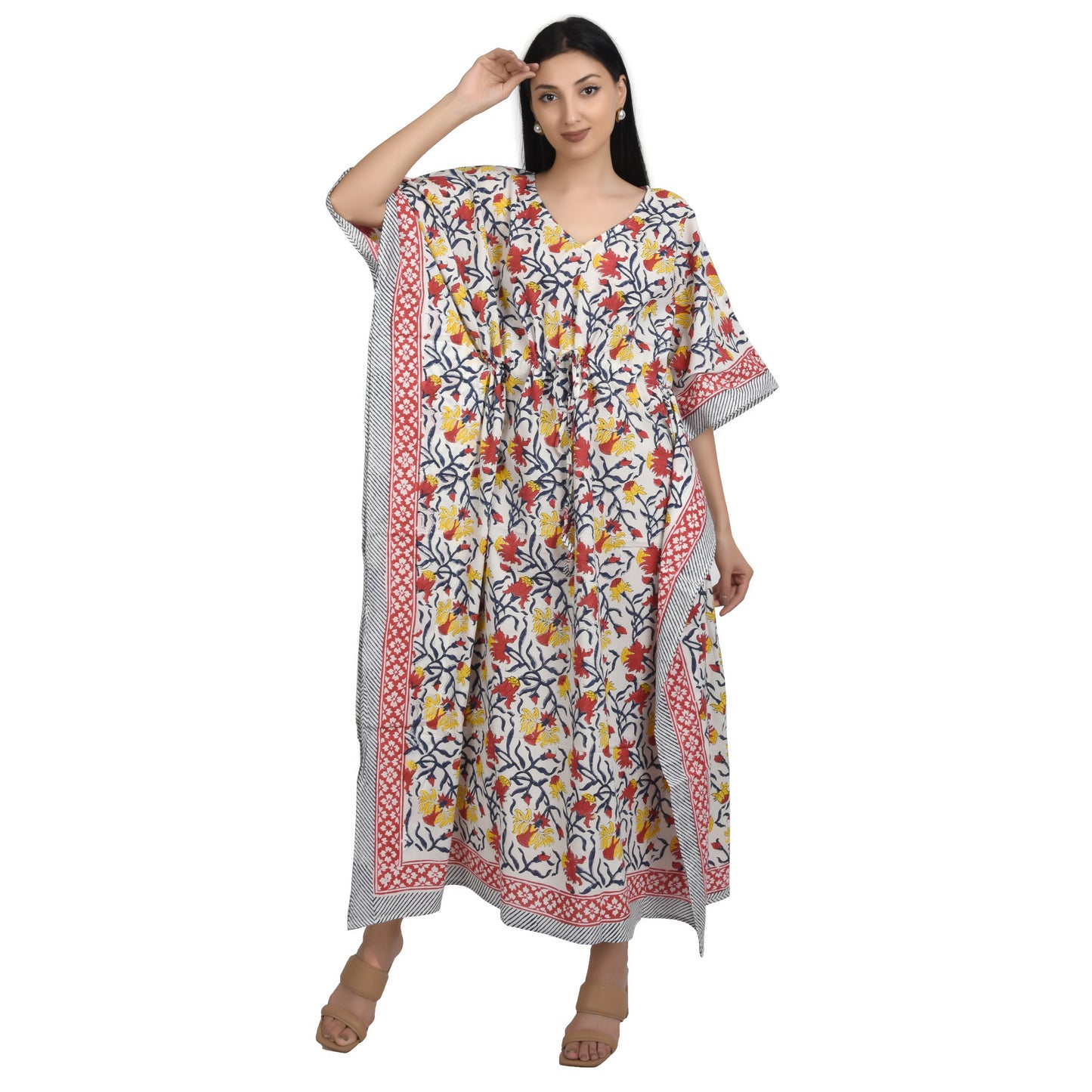 Hand Block Print Cotton Caftans For Women Free Size Vintage traditonal art Maxi gown sleepwear Night gown Kaftan dress