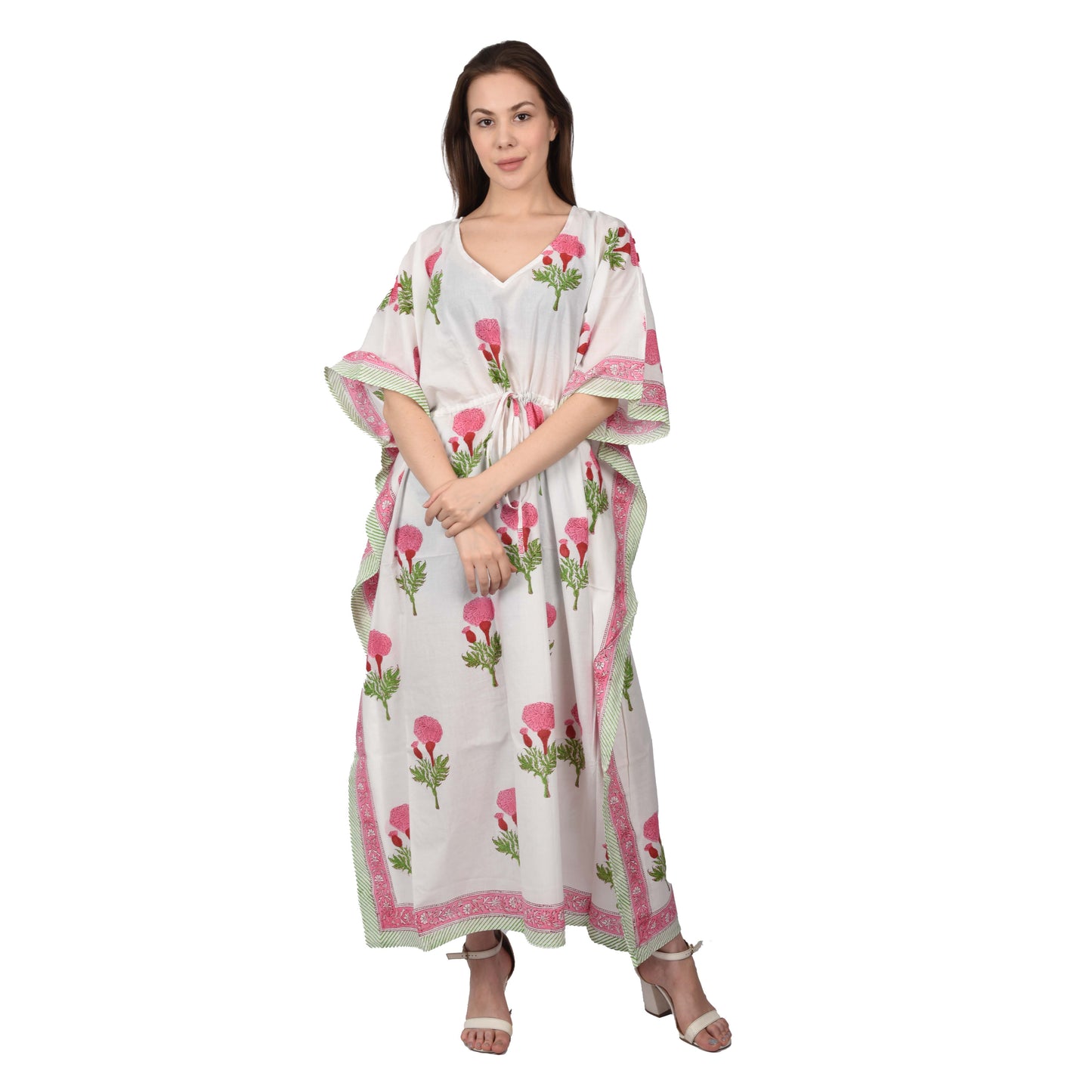 Hand Block Print Cotton Caftans For Women Free Size Sleepwear Vintage traditonal art