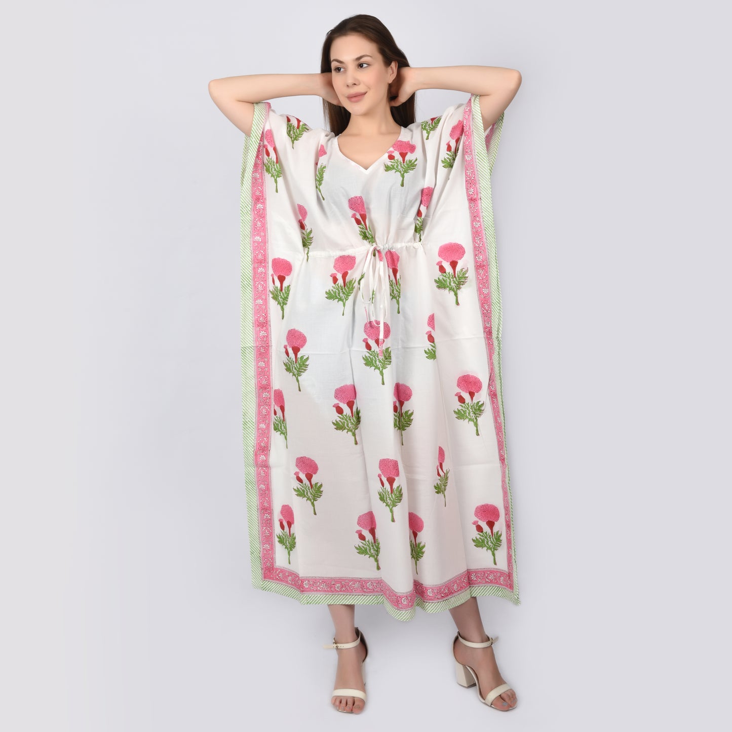 Hand Block Print Cotton Caftans For Women Free Size Sleepwear Vintage traditonal art