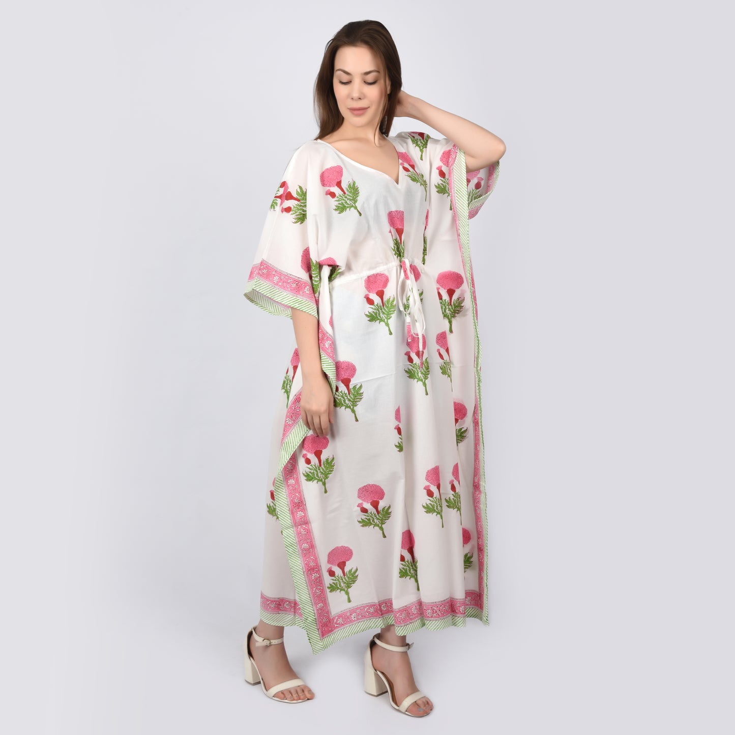 Hand Block Print Cotton Caftans For Women Free Size Sleepwear Vintage traditonal art