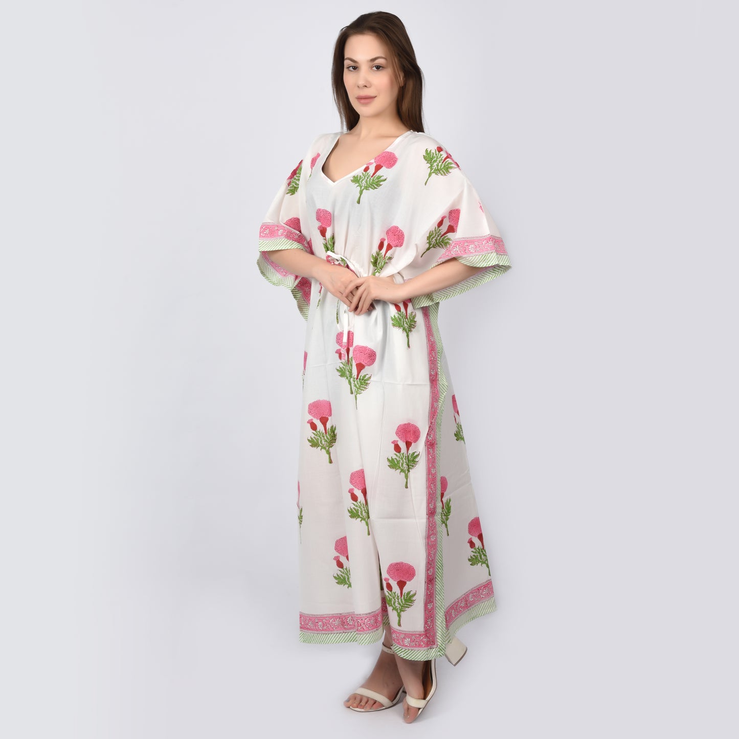 Hand Block Print Cotton Caftans For Women Free Size Sleepwear Vintage traditonal art
