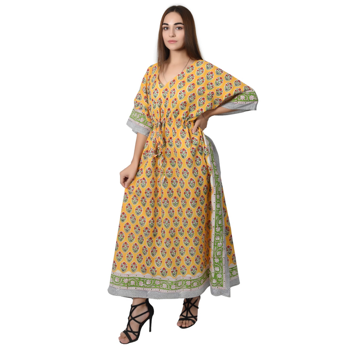 Hand Block Print Cotton Caftans For Women Free Size Vintage traditonal art Maxi gown sleepwear Night gown Kaftan dress