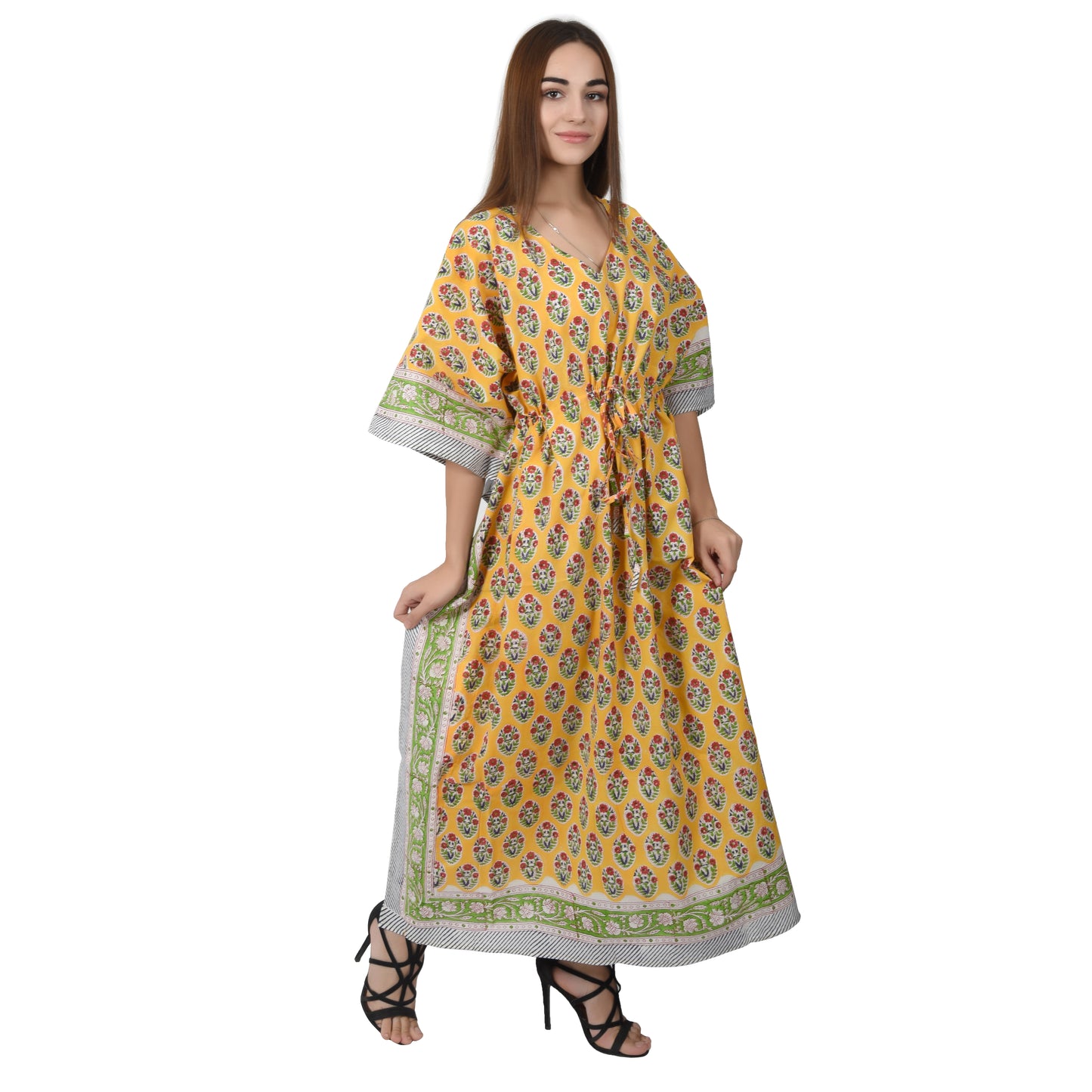 Hand Block Print Cotton Caftans For Women Free Size Vintage traditonal art Maxi gown sleepwear Night gown Kaftan dress