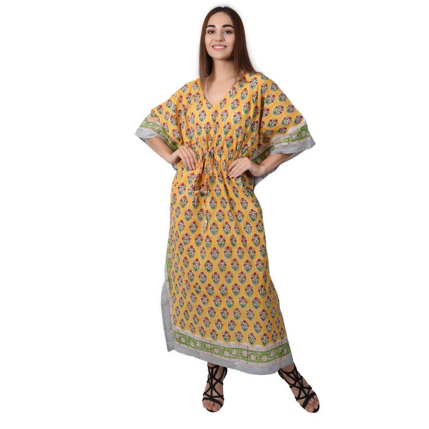 Hand Block Print Cotton Caftans For Women Free Size Vintage traditonal art Maxi gown sleepwear Night gown Kaftan dress
