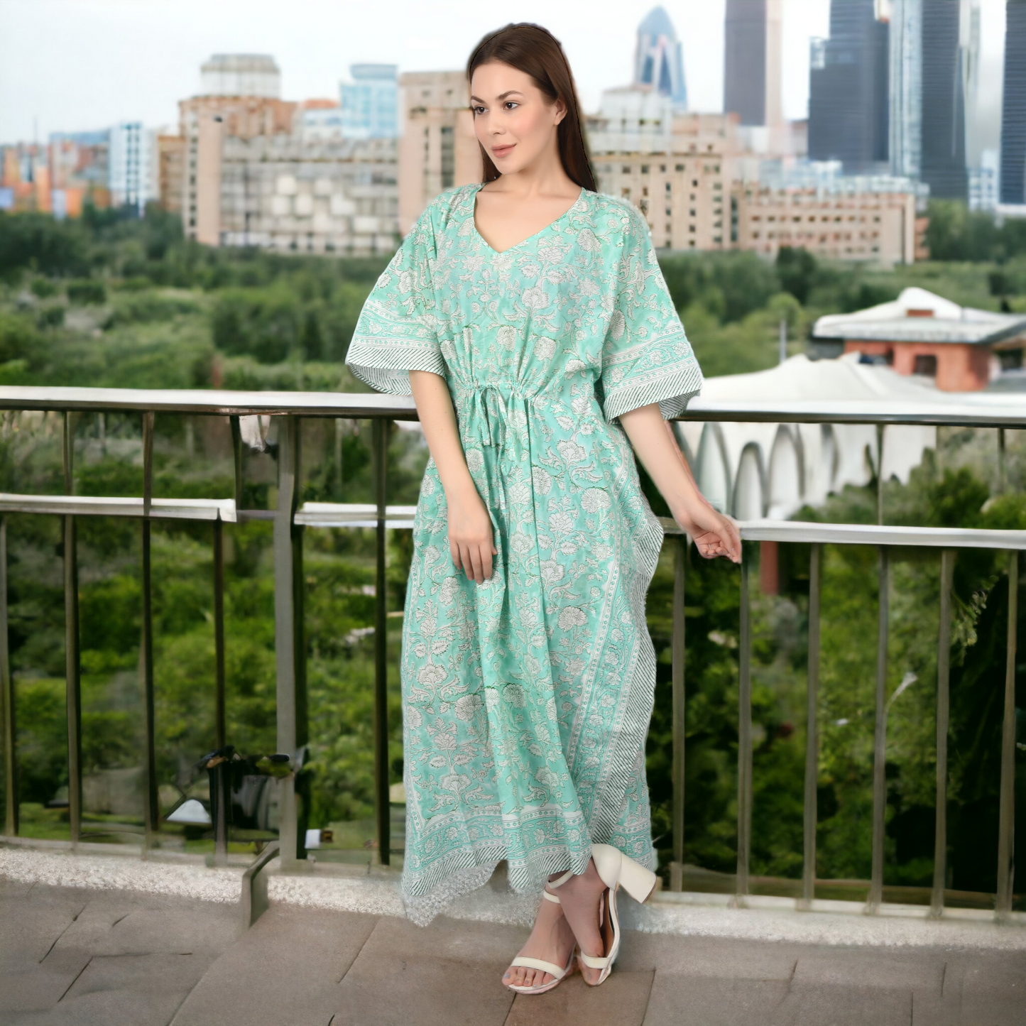 Hand Block Print Cotton Caftans For Women Free Size Vintage traditonal art Maxi gown sleepwear Night gown Kaftan dress
