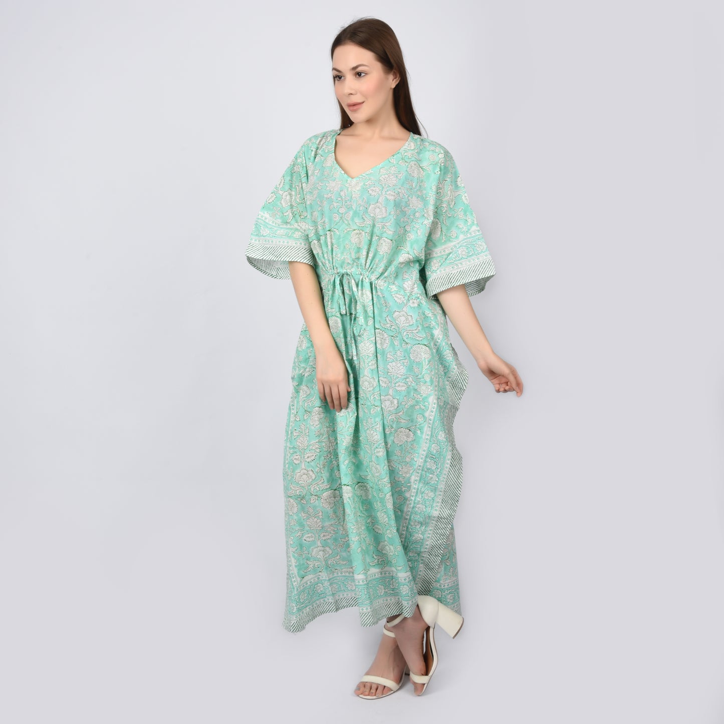 Hand Block Print Cotton Caftans For Women Free Size Vintage traditonal art Maxi gown sleepwear Night gown Kaftan dress