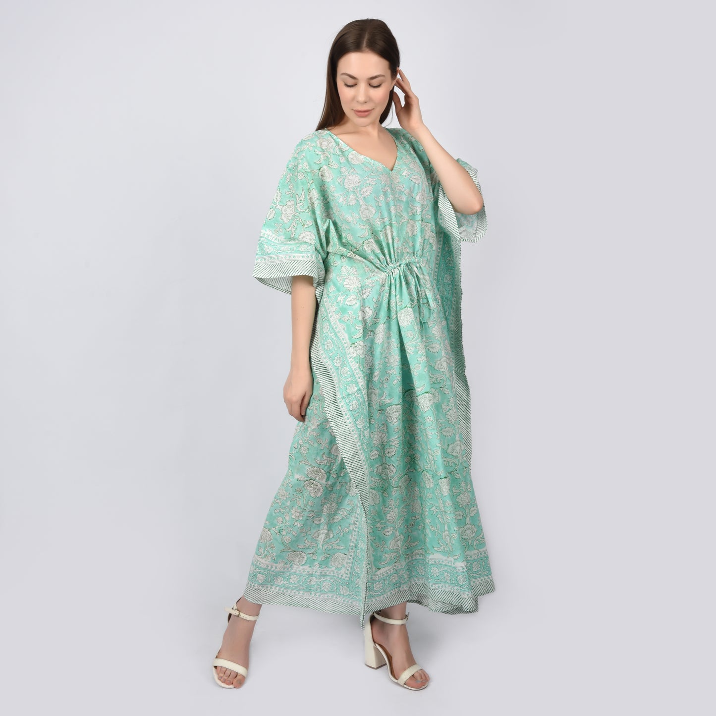 Hand Block Print Cotton Caftans For Women Free Size Vintage traditonal art Maxi gown sleepwear Night gown Kaftan dress