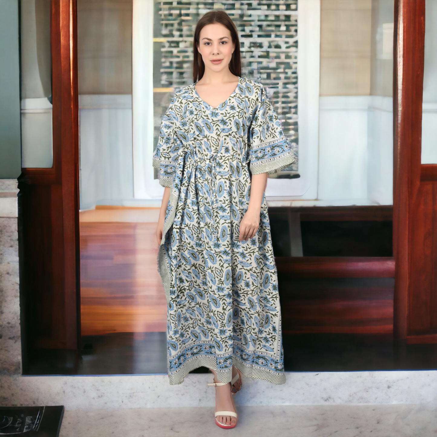 Hand Block Print Cotton Caftans For Women Free Size Vintage traditonal art Maxi gown sleepwear Night gown Kaftan dress