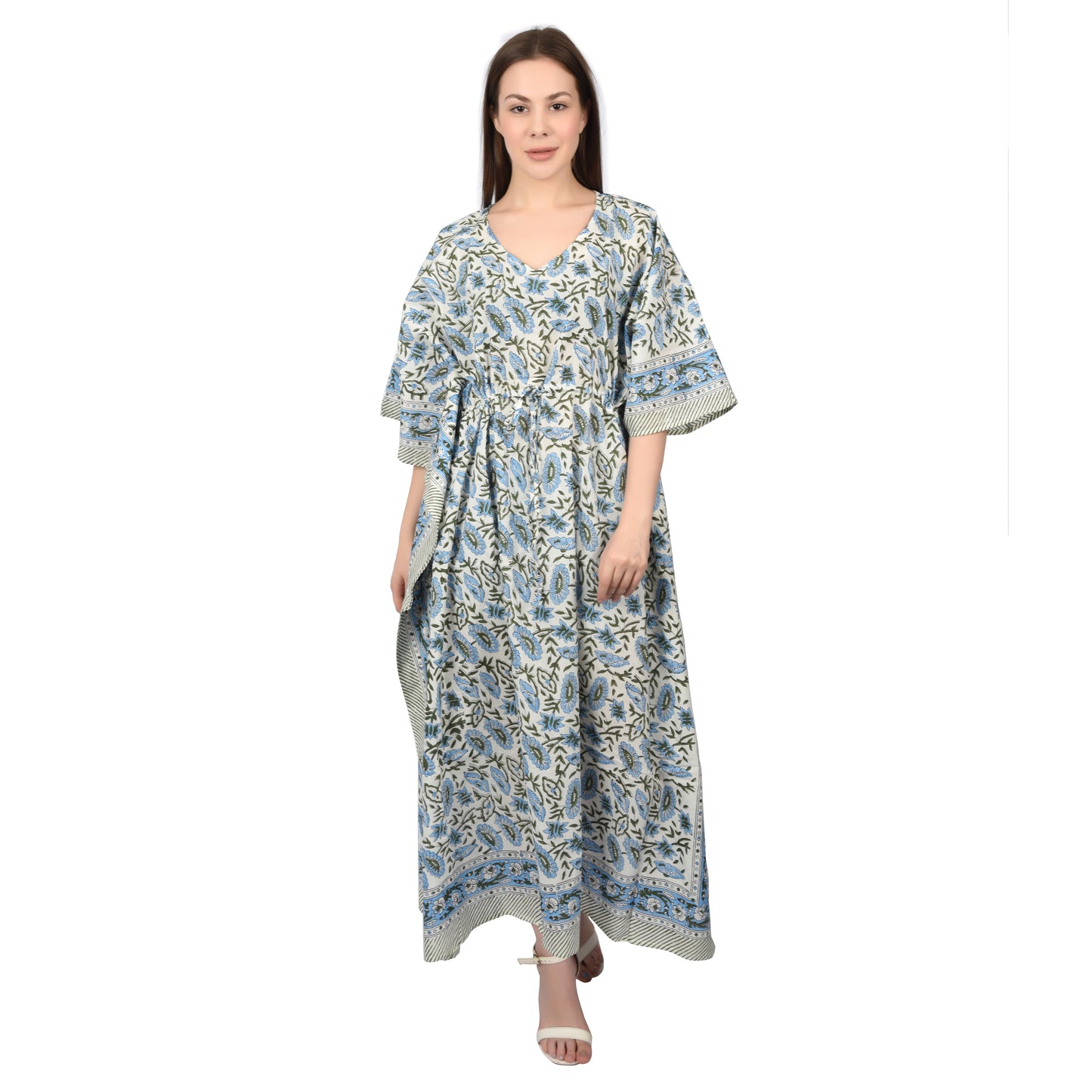 Hand Block Print Cotton Caftans For Women Free Size Vintage traditonal art Maxi gown sleepwear Night gown Kaftan dress