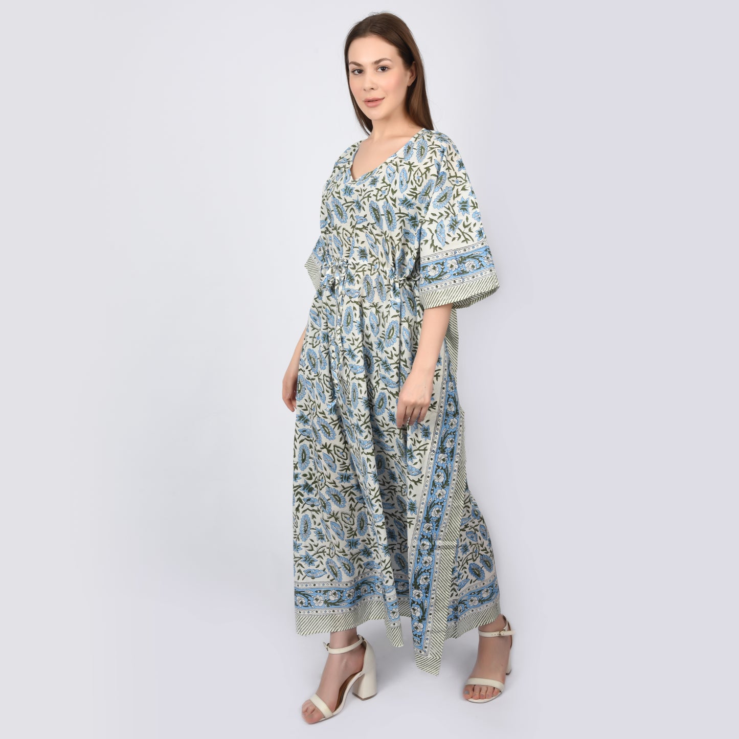 Hand Block Print Cotton Caftans For Women Free Size Vintage traditonal art Maxi gown sleepwear Night gown Kaftan dress