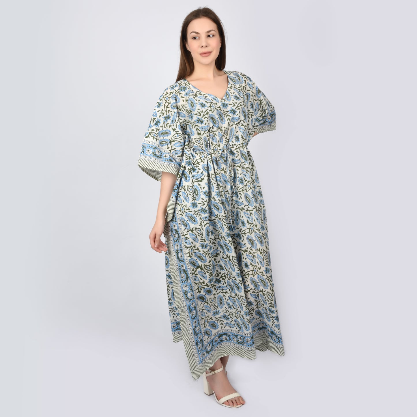 Hand Block Print Cotton Caftans For Women Free Size Vintage traditonal art Maxi gown sleepwear Night gown Kaftan dress