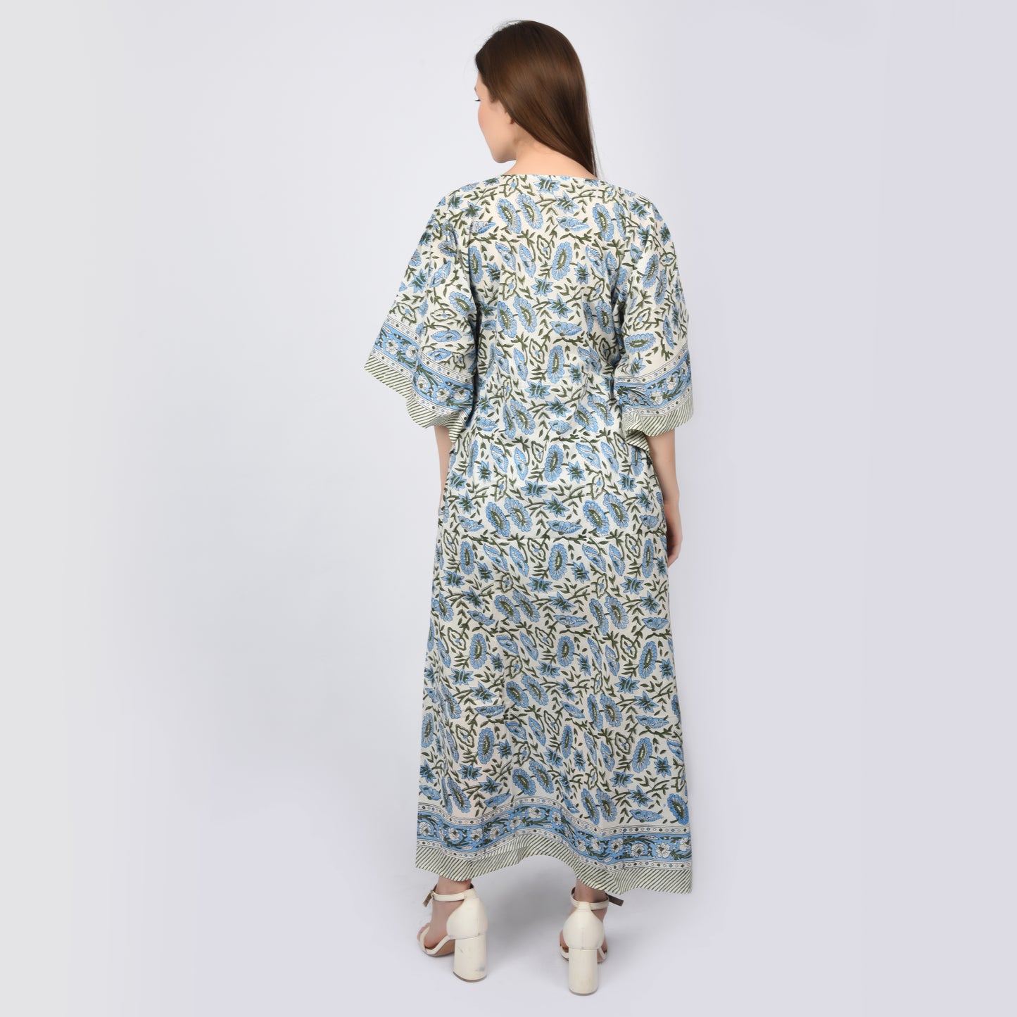 Hand Block Print Cotton Caftans For Women Free Size Vintage traditonal art Maxi gown sleepwear Night gown Kaftan dress