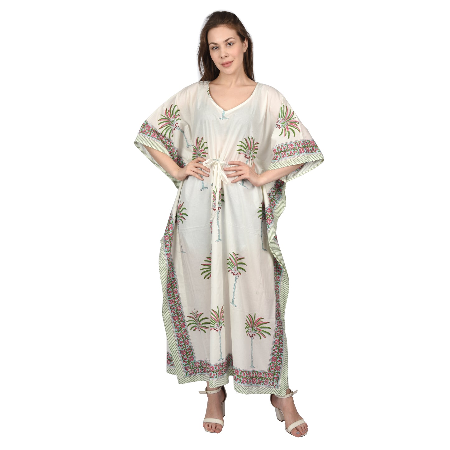 Hand Block Print Cotton Caftans For Women Free Size Vintage traditonal art Maxi gown sleepwear Night gown Kaftan dress