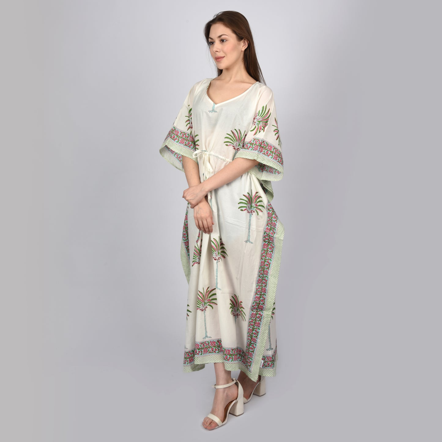 Hand Block Print Cotton Caftans For Women Free Size Vintage traditonal art Maxi gown sleepwear Night gown Kaftan dress