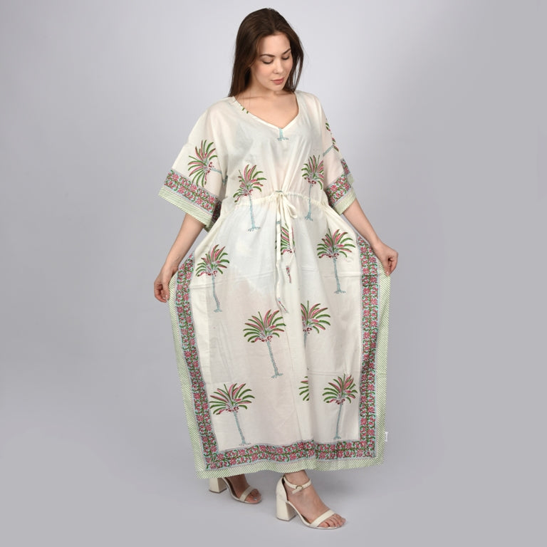 Hand Block Print Cotton Caftans For Women Free Size Vintage traditonal art Maxi gown sleepwear Night gown Kaftan dress