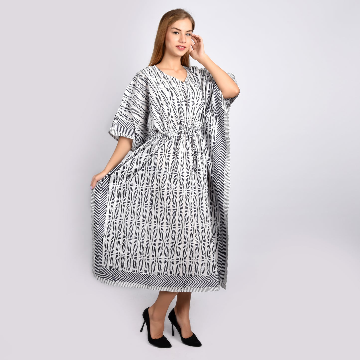 Hand Block Print Cotton Caftans For Women Free Size Vintage traditonal art Maxi gown sleepwear Night gown Kaftan dress