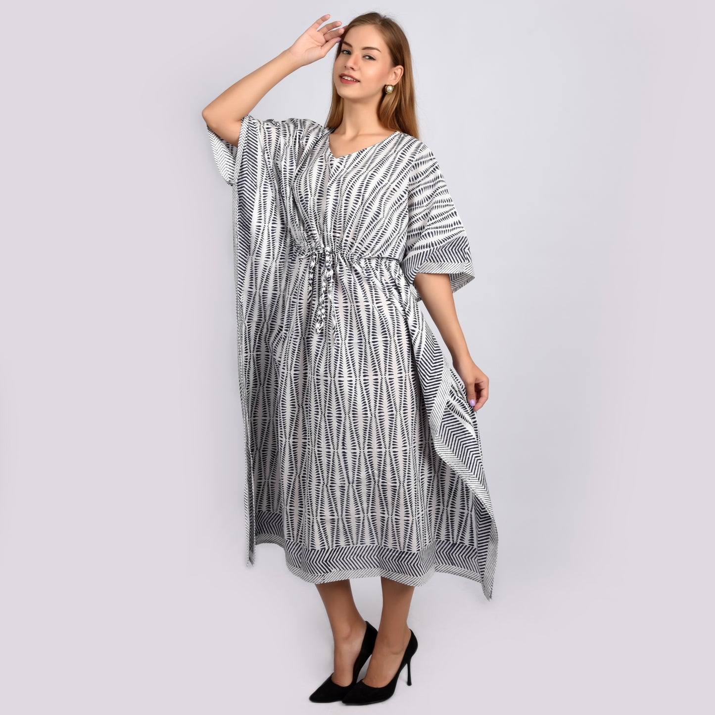 Hand Block Print Cotton Caftans For Women Free Size Vintage traditonal art Maxi gown sleepwear Night gown Kaftan dress