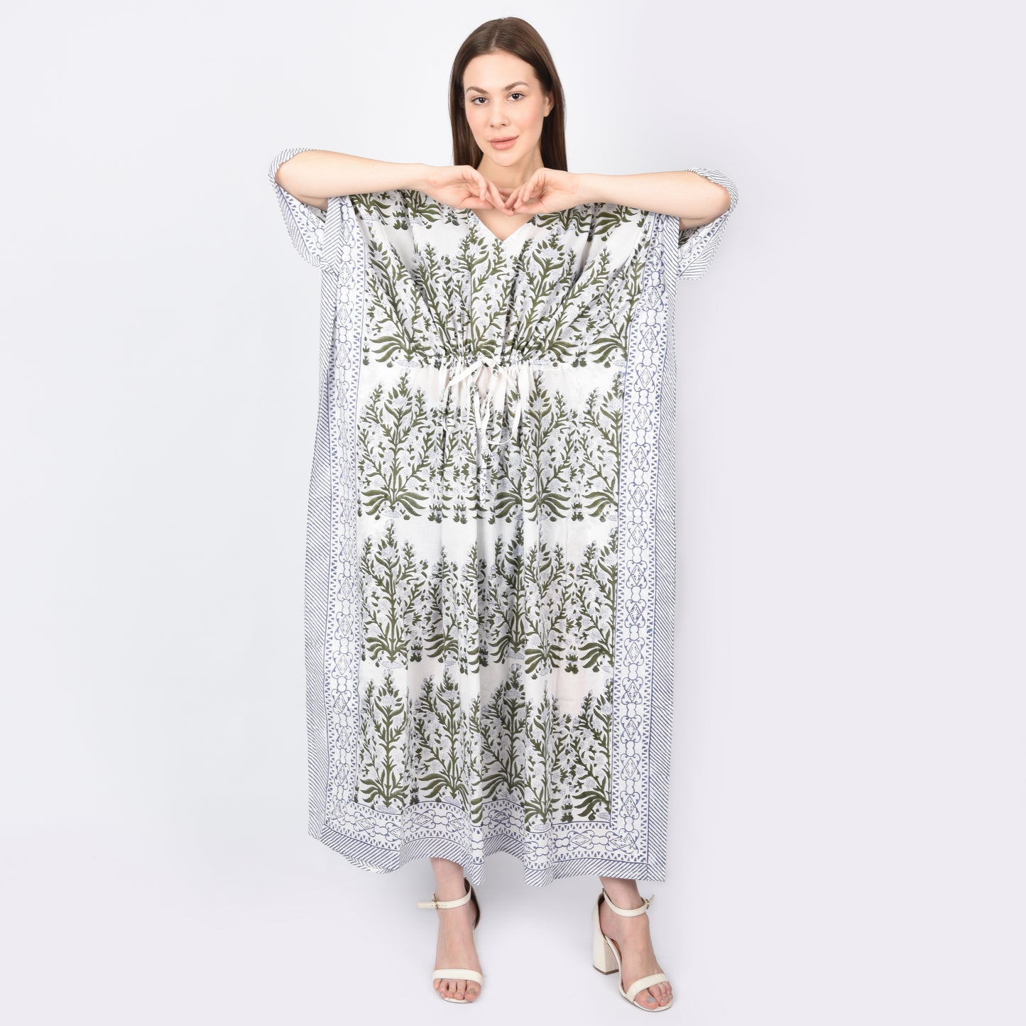 Hand Block Print Cotton Caftans For Women Free Size Vintage traditonal art Maxi gown sleepwear Night gown Kaftan dress