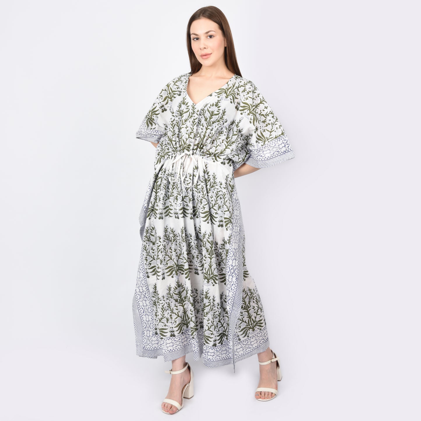 Hand Block Print Cotton Caftans For Women Free Size Vintage traditonal art Maxi gown sleepwear Night gown Kaftan dress