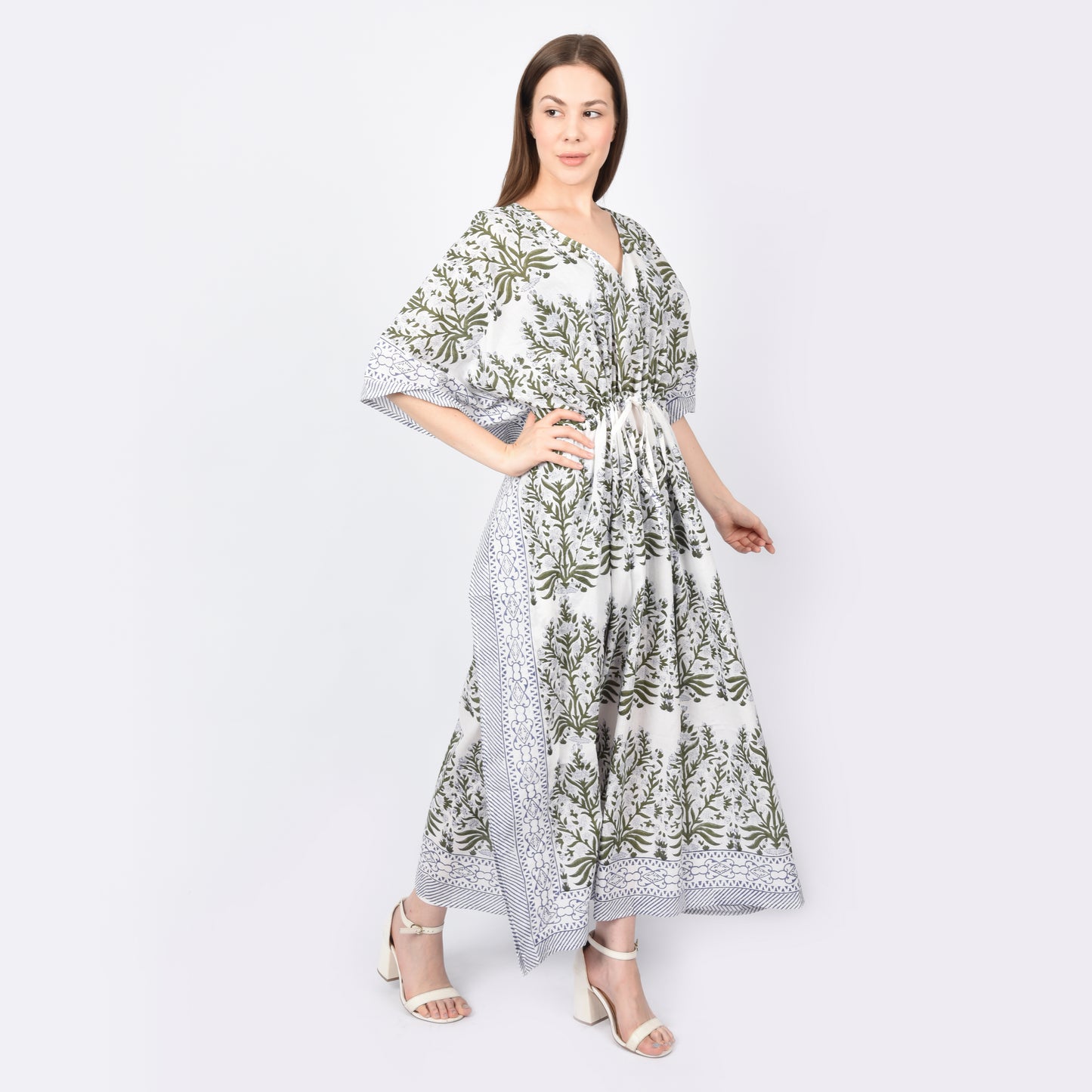 Hand Block Print Cotton Caftans For Women Free Size Vintage traditonal art Maxi gown sleepwear Night gown Kaftan dress