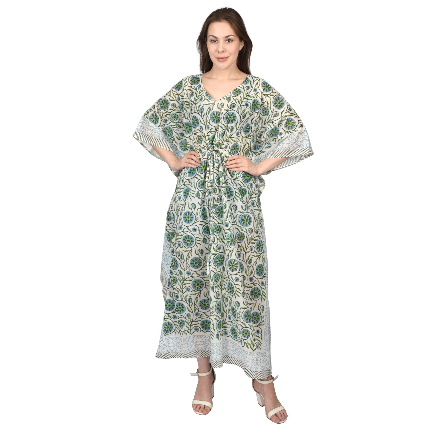 Hand Block Print Cotton Caftans For Women Free Size Vintage traditonal art Maxi gown sleepwear Night gown Kaftan dress