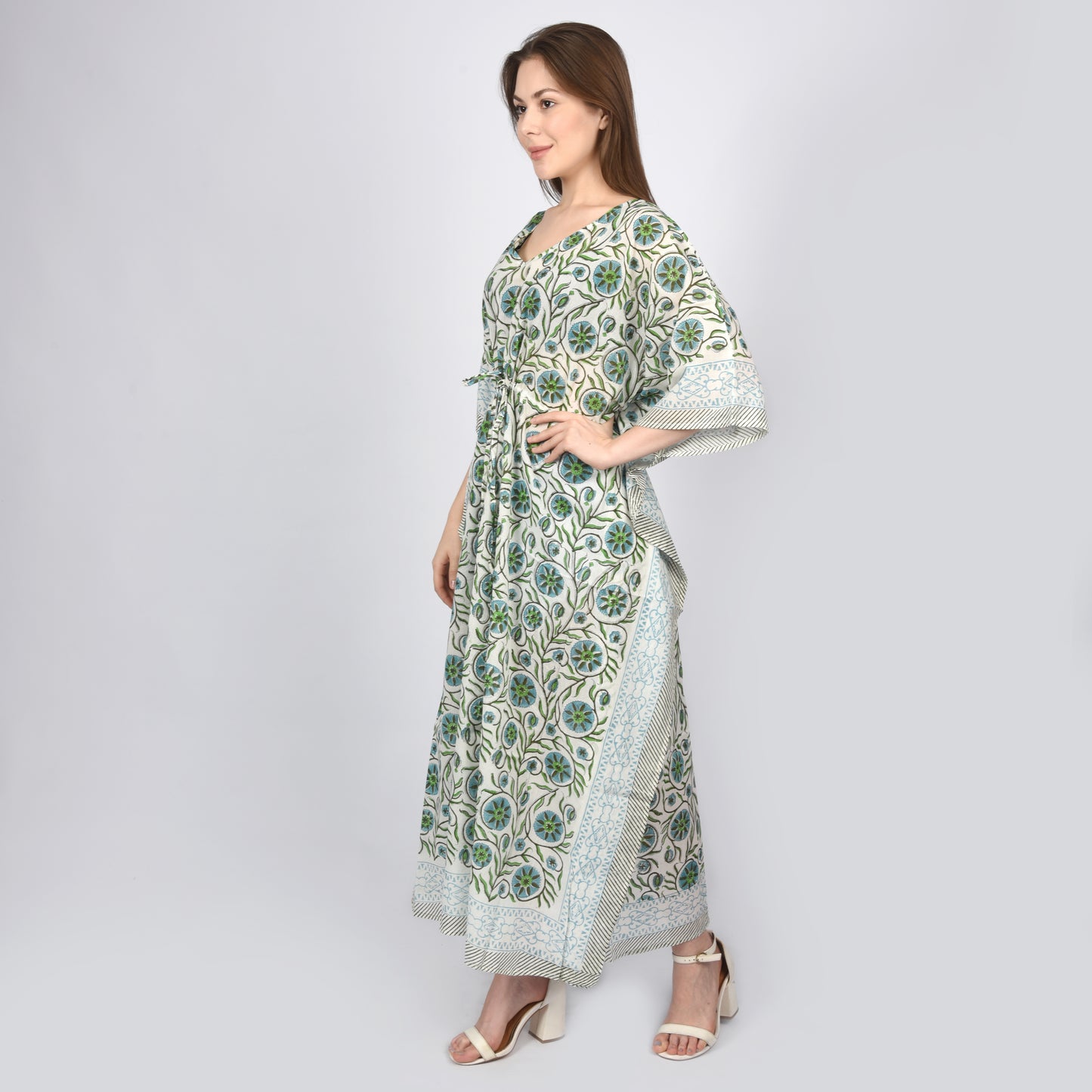 Hand Block Print Cotton Caftans For Women Free Size Vintage traditonal art Maxi gown sleepwear Night gown Kaftan dress