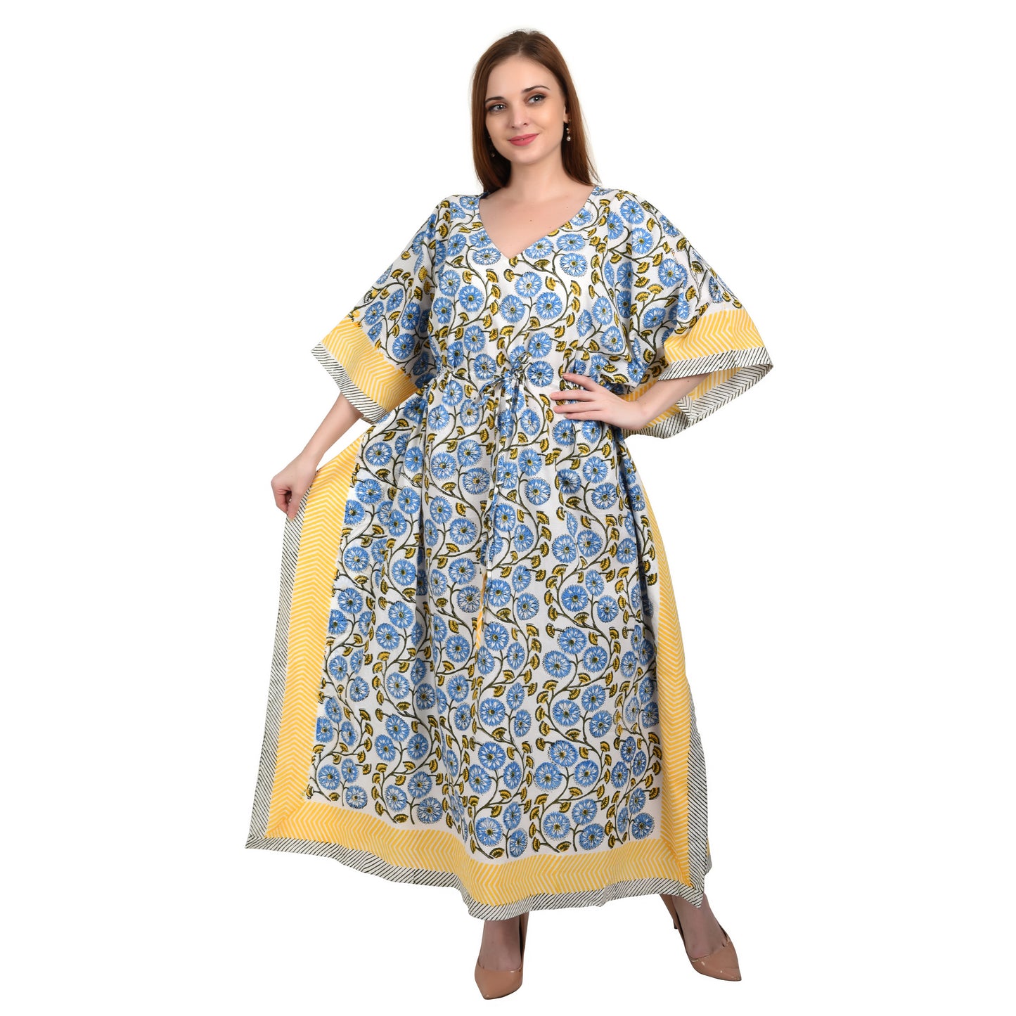 Hand Block Print Cotton Caftans For Women Free Size Vintage traditonal art Maxi gown sleepwear Night gown Kaftan dress